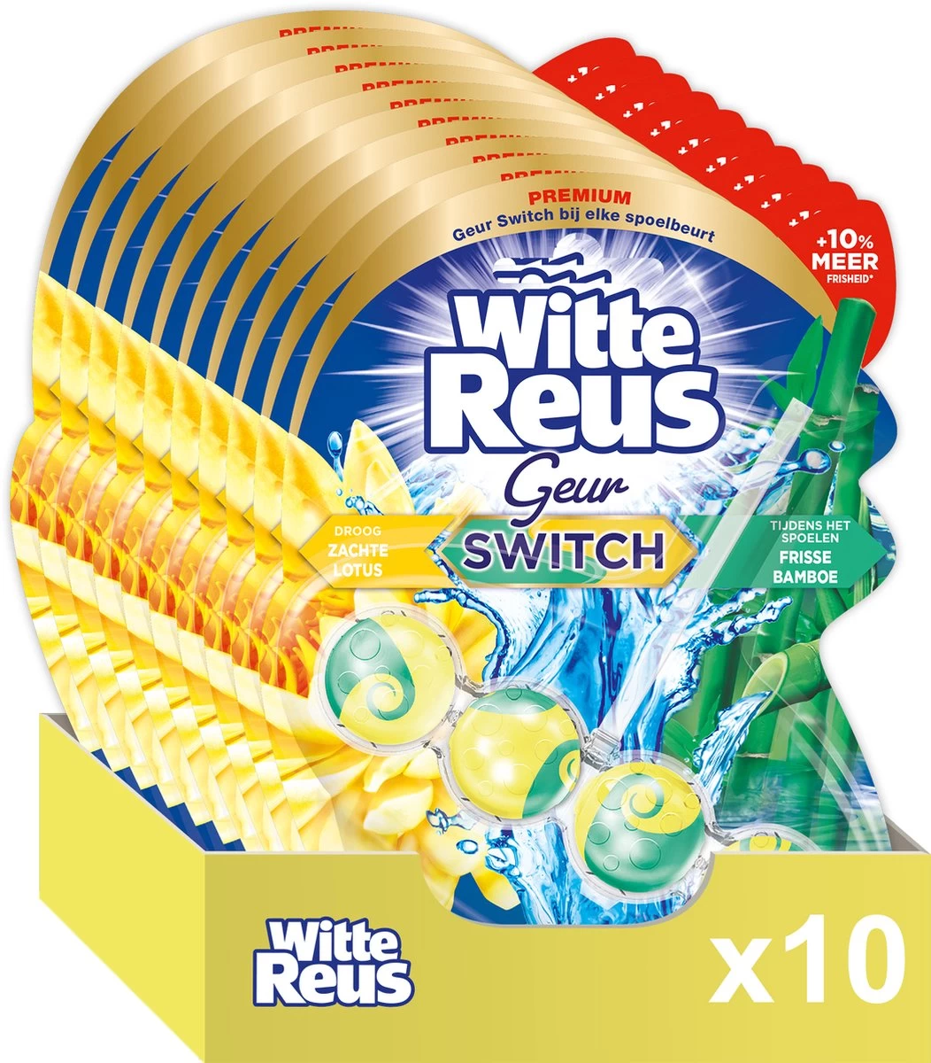 Witte Reus Toiletblok Geur Switch - Lotus Bamboe - WC Blokjes Voordeelverpakking - 10 Stuks 3 Witte Reus Toiletblok Geur Switch - Lotus Bamboe - WC Blokjes Voordeelverpakking - 10 Stuks