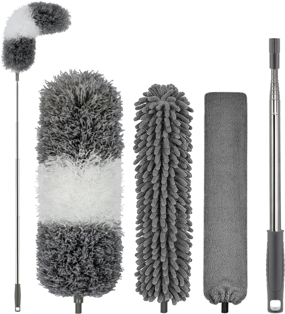 Novabeau® - Telescopische Plumeau – Plumeau Met Telescoopsteel – Ragebol – Uitschuifbaar – Grijs – 3-delige Set 3 Novabeau® - Telescopische Plumeau – Plumeau Met Telescoopsteel – Ragebol – Uitschuifbaar – Grijs – 3-delige Set