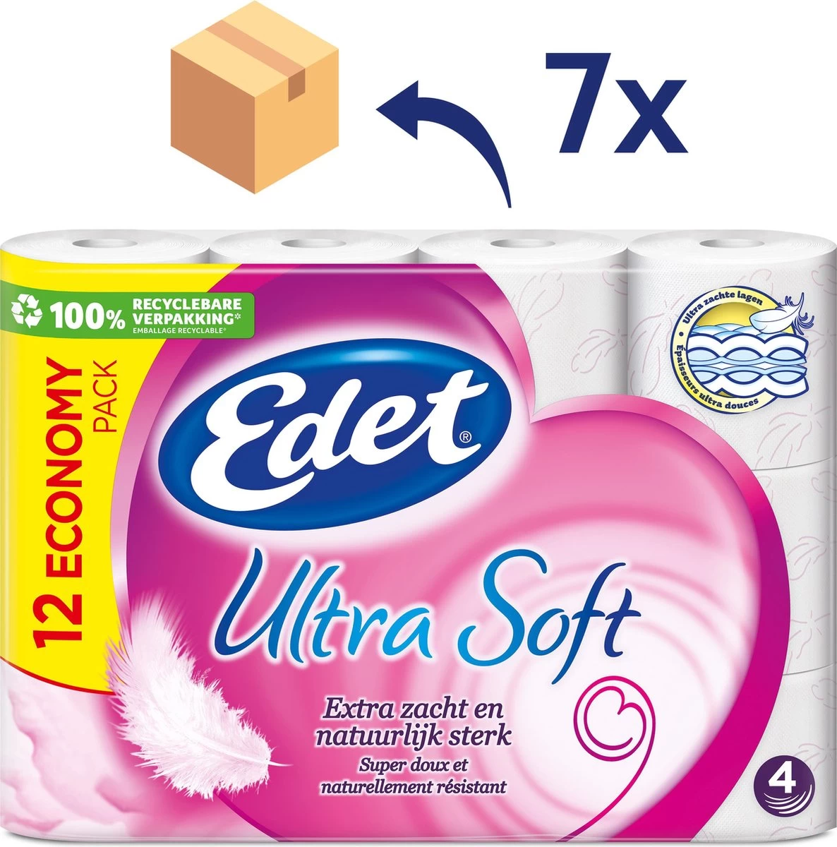 Edet Ultra Soft 4-laags Wc Papier - 84 Rollen 4 Edet Ultra Soft 4-laags Wc Papier - 84 Rollen - Afbeelding 2