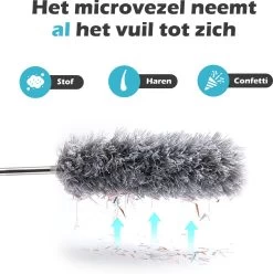 JUST23 Plumeau Uitschuifbaar Met Telescoopsteel – 60 Tot 140 Cm – Ragebol – Stoffer – Duster – Grijs – Incl. Microfiber Doek -Kruideniers Winkel 1194x1200 2