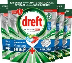 Dreft Platinum Plus All In One Deep Clean - Vaatwastabletten - Voordeelverpakking 4 X 33 Stuks