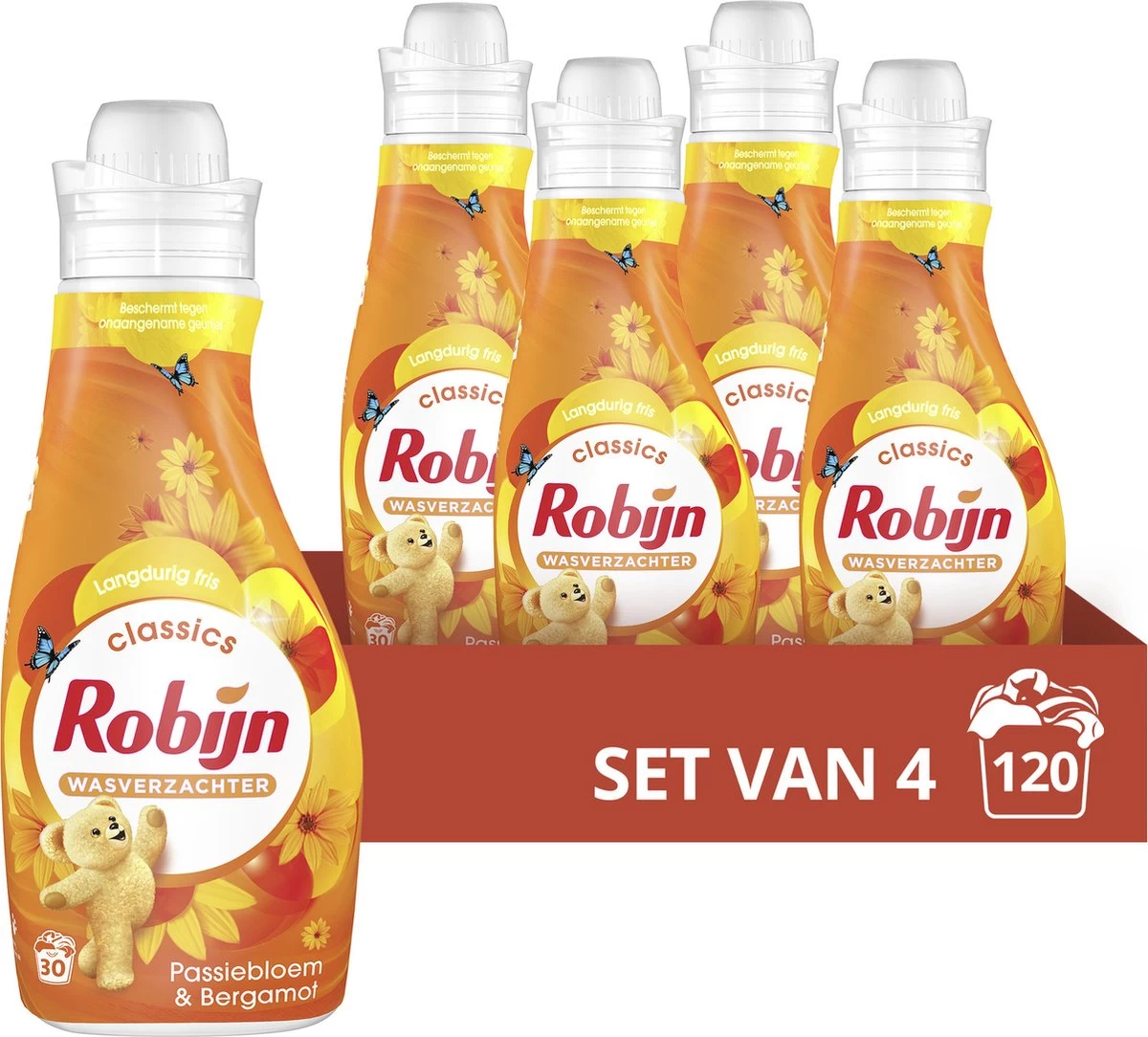 Robijn Classics Passiebloem & Bergamot Wasverzachter - 4 X 30 Wasbeurten - Voordeelverpakking 3 Robijn Classics Passiebloem & Bergamot Wasverzachter - 4 X 30 Wasbeurten - Voordeelverpakking