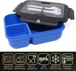 IFancy LUNCHBOX YUMMY - Bento Box 1500ml + Bestek - 3 Compartimenten - BPA Vrij & Lekvrij - Vaatwasser Magnetron & Vriezer - Lunch Box Voor Kinderen & Volwassenen (Blauw) -Kruideniers Winkel 1200x1125 3