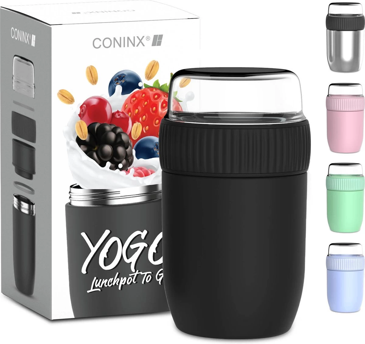 Coninx Thermos Lunchbox - Muesli Beker To Go - Isoleer Lunchpot - Yoghurtbeker To Go - Mueslibeker 840ml (600ml+240ml) - RVS / Zwart 3 Coninx Thermos Lunchbox - Muesli Beker To Go - Isoleer Lunchpot - Yoghurtbeker To Go - Mueslibeker 840ml (600ml+240ml) - RVS / Zwart