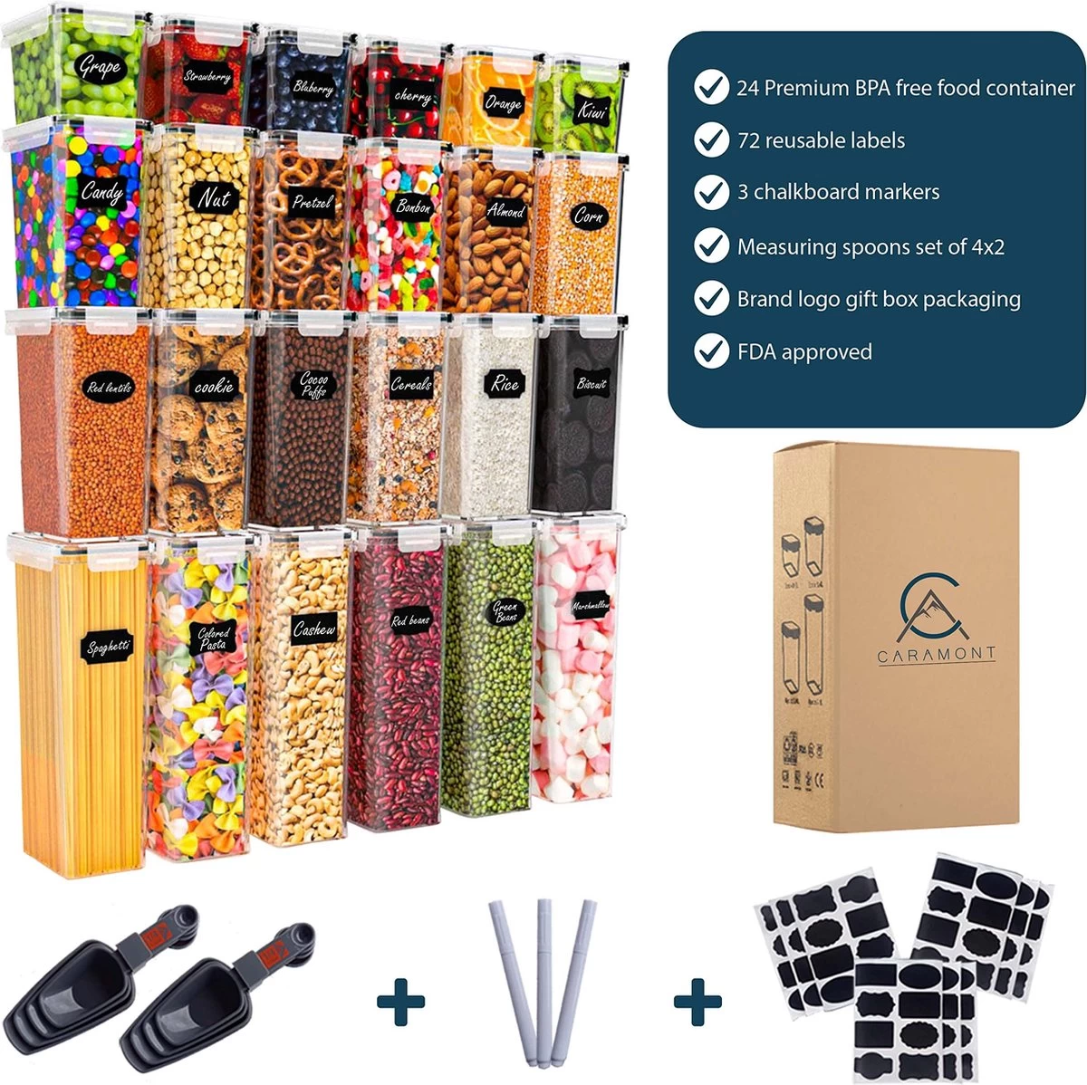 Empyrea Set Van 24 Luchtdichte Vershouddozen, Voorraad Bussen Opslag En Organisatie, Keuken En Voedselcontainer, Voorraadpotten Van Kunststof, BPA-vrij, 72 Etiketten, 3 Markers En 8 Lepels Meegeleverd | Keuken Organizer Voorraadcontainers 8 Empyrea Set Van 24 Luchtdichte Vershouddozen, Voorraad Bussen Opslag En Organisatie, Keuken En Voedselcontainer, Voorraadpotten Van Kunststof, BPA-vrij, 72 Etiketten, 3 Markers En 8 Lepels Meegeleverd | Keuken Organizer Voorraadcontainers - Afbeelding 6
