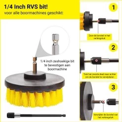 Professionele 4 Delige Borstelset Voor De Boormachine Incl. Verlengstuk, Deze Schoonmaak Schuurborstel Elektrisch Opzetborstel Schrobborstel Set Is Geschikt Als Schrobber Voor Badkamer, Auto, Keuken En Tuin -Kruideniers Winkel 1200x1199 14
