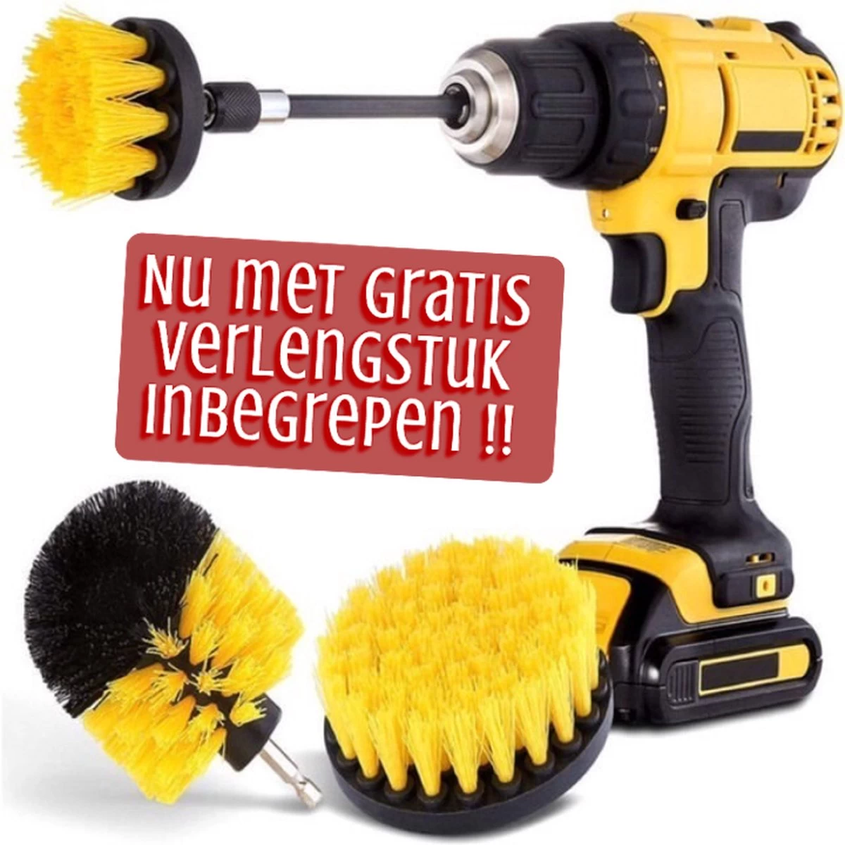 Merkloos 4-delige Borstelset Voor Boormachine - Inclusief Verlengstuk - Opzetborstels - Schrobborstel - Schuurborstel - Schoonmaakborstel - Tapijtreiniger - Brush - Geel - Gratis Verzending 11 Merkloos 4-delige Borstelset Voor Boormachine - Inclusief Verlengstuk - Opzetborstels - Schrobborstel - Schuurborstel - Schoonmaakborstel - Tapijtreiniger - Brush - Geel - Gratis Verzending - Afbeelding 9