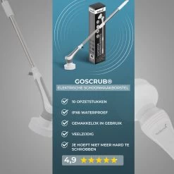 GoScrub® Elektrische Schoonmaakborstel – Elektrische Schrobber - Schrobborstel – Voor Badkamer Of Keuken – Schrobber Met Steel – Luiwagen – Polijstmachine - Poetsmachine Met 10 Opzetstukken -Kruideniers Winkel 1200x1200 1063