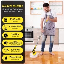Trendosa Elektrische Schoonmaakborstel - Elektrische Schrobborstel - Poetsmachine - Handborstel - Scrubber- De Badkamer/Keuken/Auto- 10 Opzetstukken Geel -Kruideniers Winkel 1200x1200 1073