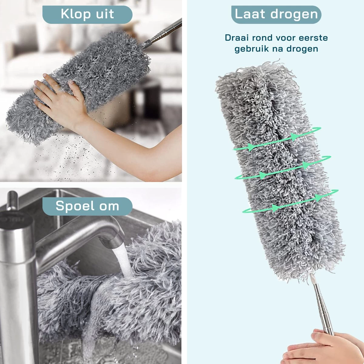 ForDig Telescopische Plumeau Microvezel - Duster Met Telescoopsteel Uitschuifbaar Tot 250 Cm - Wasbaar - 360 Graden Draaibaar 5 ForDig Telescopische Plumeau Microvezel - Duster Met Telescoopsteel Uitschuifbaar Tot 250 Cm - Wasbaar - 360 Graden Draaibaar - Afbeelding 3