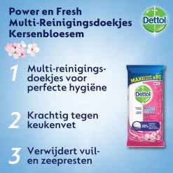 Dettol - Schoonmaakdoekjes - Power & Fresh - Kersenbloesem - 80 Stuks X8 10 Dettol - Schoonmaakdoekjes - Power & Fresh - Kersenbloesem - 80 Stuks X8 -Kruideniers Winkel 1200x1200 1330