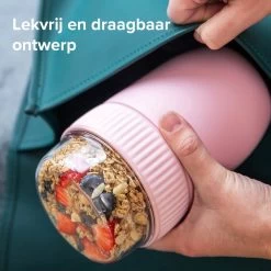 Coninx Thermos Lunchbox - Muesli Beker To Go - Isoleer Lunchpot - Yoghurtbeker To Go - Mueslibeker 840ml (600ml+240ml) - RVS / Roze -Kruideniers Winkel 1200x1200 1696
