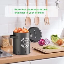Professionele Bewaardozen - Set Van 3 - Voor Aardappels, Uien En Knoflook - Retro Design - Voorraadcontainer Van Metaal - Keukenopslag - Groentes Bewaren Voor Lange Tijd - Perfect Cadeau Voor In De Keuken -Kruideniers Winkel 1200x1200 1803