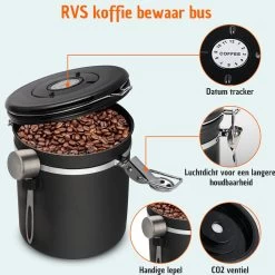 Koffie Bewaarbus Luchtdicht Met CO2 Uitlaat - Koffieblik Bewaarblik Voor 500 Gr Koffiebonen - Zwart - 1.2L -Kruideniers Winkel 1200x1200 1819