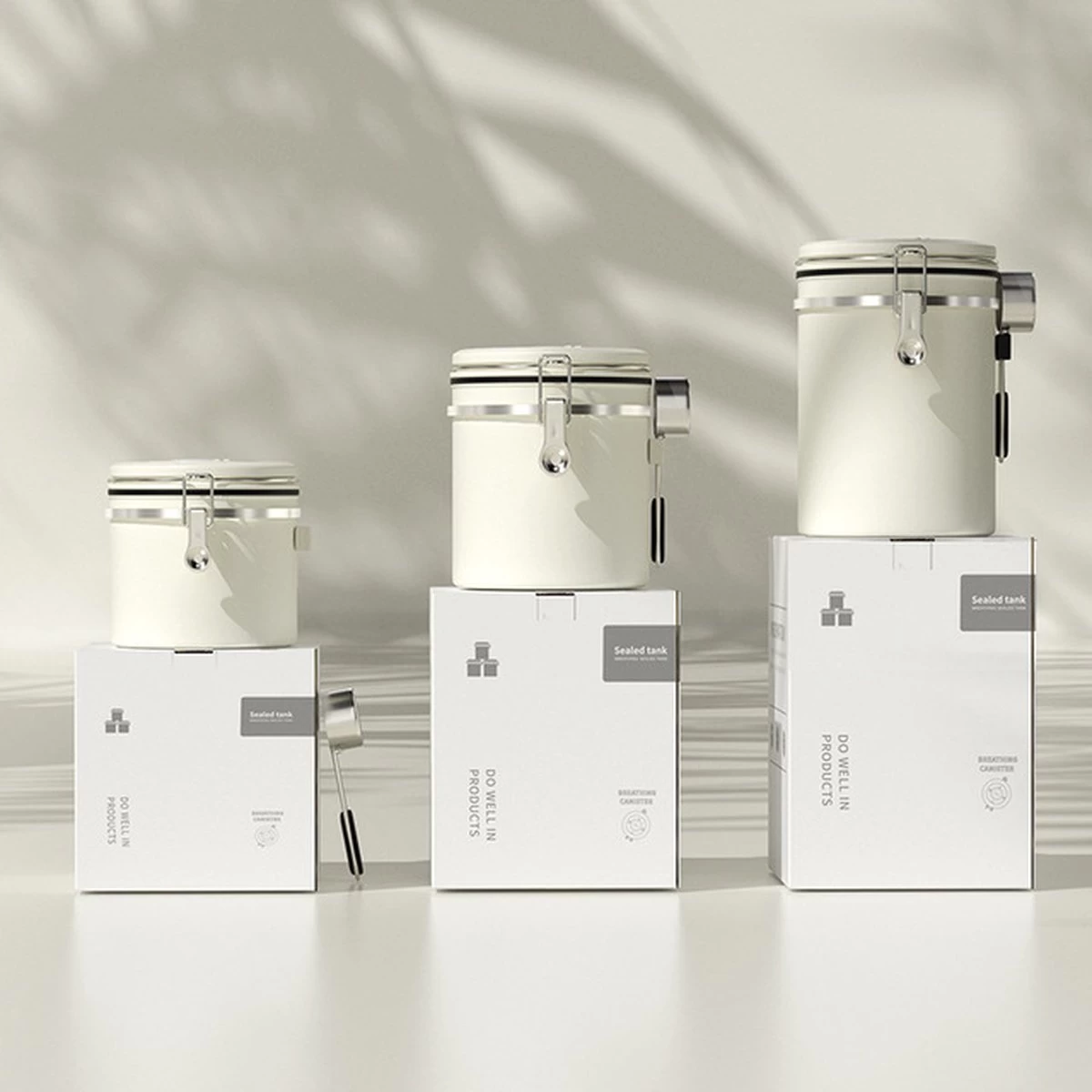 Koffiebonen Opbergbus- Koffiebonen Bewaren - Nieuw Voedsel Bewaren - Kitchen Merchandise - Vooraadbus - Bewaardozen - Kitchen Merchandise - 1.8L Vooraadpot - Voorraadpotten - Gebroken Wit Kleur - Opslagtank Voor Gedroogd Fruit- Opslag Van Koffiebonen