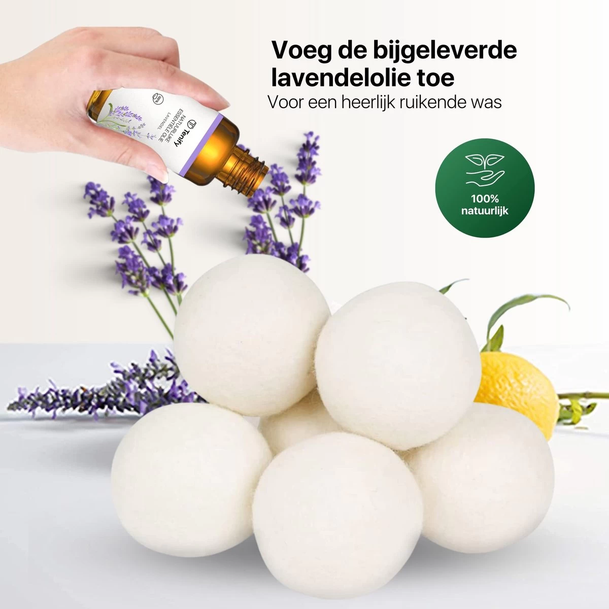 Tenify 6 XL Drogerballen + Extra Lavendel Olie - Wasbollen - Duurzaam - Schaapswol - Wasverzachter - Wasdrogerballen - Herbruikbare Droogballen - Energie Besparen 7 Tenify 6 XL Drogerballen + Extra Lavendel Olie - Wasbollen - Duurzaam - Schaapswol - Wasverzachter - Wasdrogerballen - Herbruikbare Droogballen - Energie Besparen - Afbeelding 5
