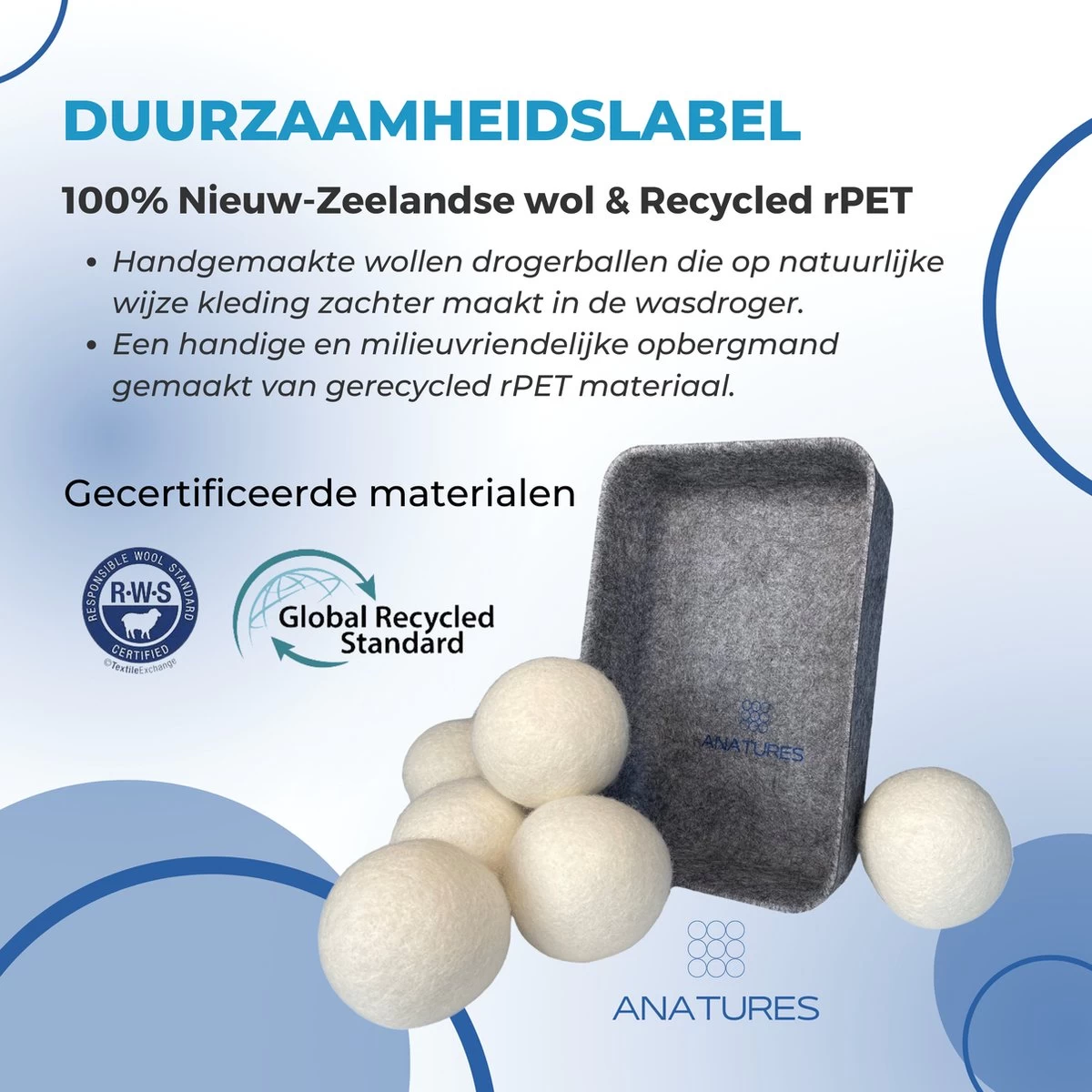 ANATURES Wollen XL Drogerballen 6 Stuks In Opbergmand – Herbruikbare Droogballen Wasdroger – Nieuw Zeelands RWS Schaapswol - Wasdrogerballen Duurzaam – Natuurlijke Wasverzachter 13 ANATURES Wollen XL Drogerballen 6 Stuks In Opbergmand – Herbruikbare Droogballen Wasdroger – Nieuw Zeelands RWS Schaapswol - Wasdrogerballen Duurzaam – Natuurlijke Wasverzachter - Afbeelding 11