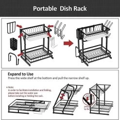 TammaT - Afdruiprek Met Lekbak 2 Laags – Inklapbaar - Afwasrek – Met 2 Lekbakken – Extra Accessories Voor Servies En Snijplanken - RVS - 38x35x26,5cm -Kruideniers Winkel 1200x1200 796