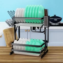 TammaT - Afdruiprek Met Lekbak 2 Laags – Inklapbaar - Afwasrek – Met 2 Lekbakken – Extra Accessories Voor Servies En Snijplanken - RVS - 38x35x26,5cm -Kruideniers Winkel 1200x1200 797