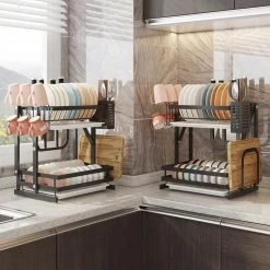 TammaT - Afdruiprek Met Lekbak 2 Laags – Inklapbaar - Afwasrek – Met 2 Lekbakken – Extra Accessories Voor Servies En Snijplanken - RVS - 38x35x26,5cm -Kruideniers Winkel 1200x1200 800