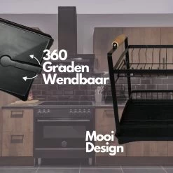 Afdruiprek - Zwart/ Met Flexibele Water Afvoer/ Borden, Pannen Bestek/ RVS/ Lichtgewicht/ Lekbak/ Luxe Uitvoering -Kruideniers Winkel 1200x1200 804