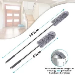 JUST23 Plumeau Uitschuifbaar Met Telescoopsteel – 60 Tot 140 Cm – Ragebol – Stoffer – Duster – Grijs – Incl. Microfiber Doek -Kruideniers Winkel 1200x1200 904