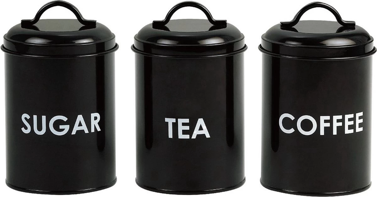 Mercury Haus Voorraadbussen Koffie, Thee En Suiker - Zwart 3 Mercury Haus Voorraadbussen Koffie, Thee En Suiker - Zwart