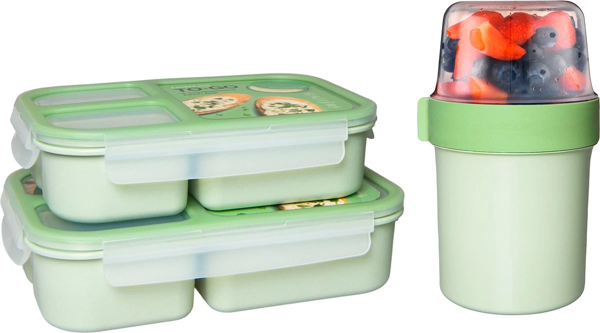 Lock&Lock Lunchset - Yoghurtbeker En Lunchboxen - Bento Box - Muesli Beker - Snackdoosjes - Lunchpot - Met Compartimenten - Volwassenen En Kinderen - To Go - Lekvrij - BPA Vrij - Groen 3 Lock&Lock Lunchset - Yoghurtbeker En Lunchboxen - Bento Box - Muesli Beker - Snackdoosjes - Lunchpot - Met Compartimenten - Volwassenen En Kinderen - To Go - Lekvrij - BPA Vrij - Groen