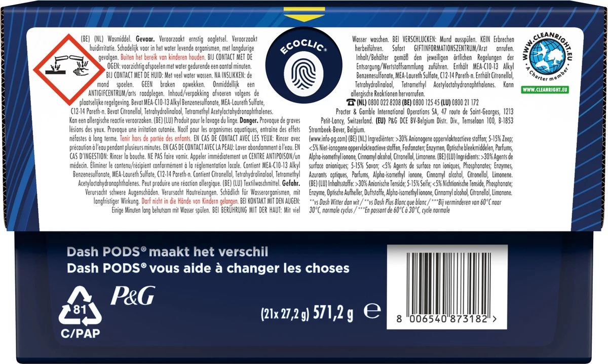 Dash Platinum Pods +Vlekverwijderingskracht- Kleur - Wascapules - 4 X 21 Wasbeurten Voordeelverpakking 4 Dash Platinum Pods +Vlekverwijderingskracht- Kleur - Wascapules - 4 X 21 Wasbeurten Voordeelverpakking - Afbeelding 2