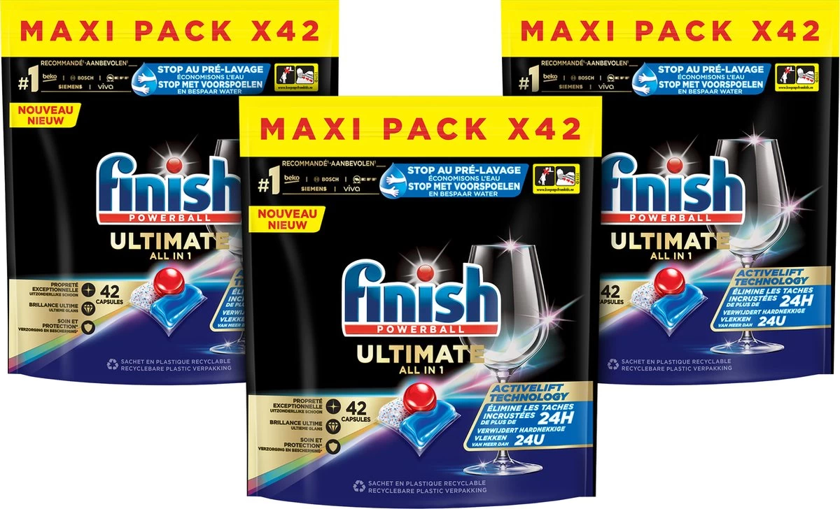 Finish Ultimate Regular Vaatwastabletten - 3x42 Capsules Promo Pack 3 Finish Ultimate Regular Vaatwastabletten - 3x42 Capsules Promo Pack