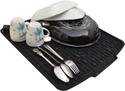 HOMYHON Afdruipmat -Afdruipmat Siliconen -Pannenonderzetter- Antislip -Hittebestendig - Aanrecht Mat -Siliconen Mat - 40 X 46 Cm - Zwart -Kruideniers Winkel 1200x876