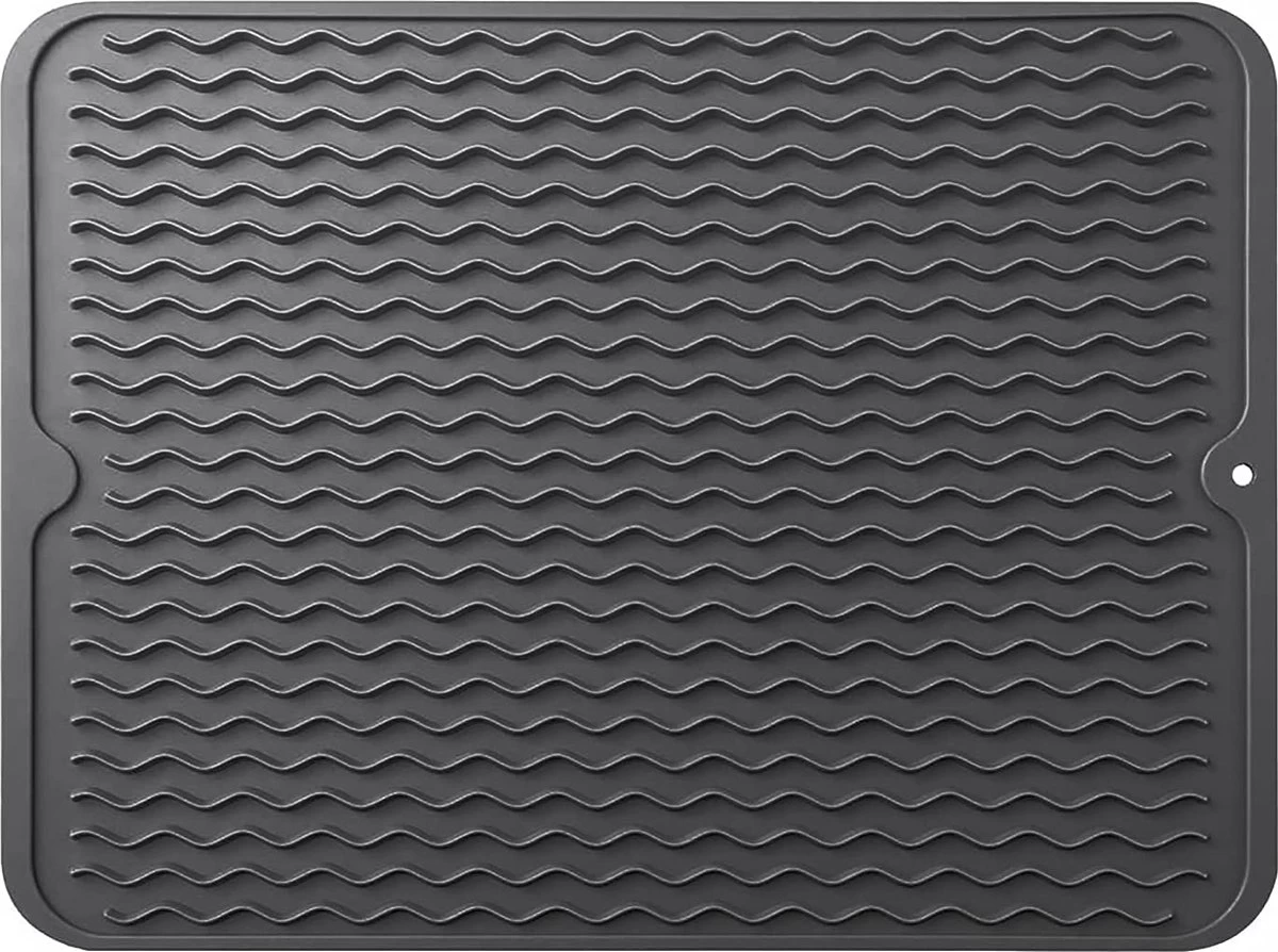 Merkloos Afdruipmat - Pannenonderzetter- Siliconen Mat - Zwart - 30 X 40 CM - Met Ophanggat - Hittebestendig 3 Merkloos Afdruipmat - Pannenonderzetter- Siliconen Mat - Zwart - 30 X 40 CM - Met Ophanggat - Hittebestendig