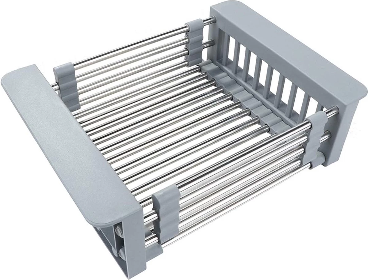 IBright Verstelbare Keukenrek - Gootsteen Mand - Afdruiprek – Vergiet – Verstelbaar In Lengte - Uitschuifbaar - RVS Grijs 9 IBright Verstelbare Keukenrek - Gootsteen Mand - Afdruiprek – Vergiet – Verstelbaar In Lengte - Uitschuifbaar - RVS Grijs - Afbeelding 7