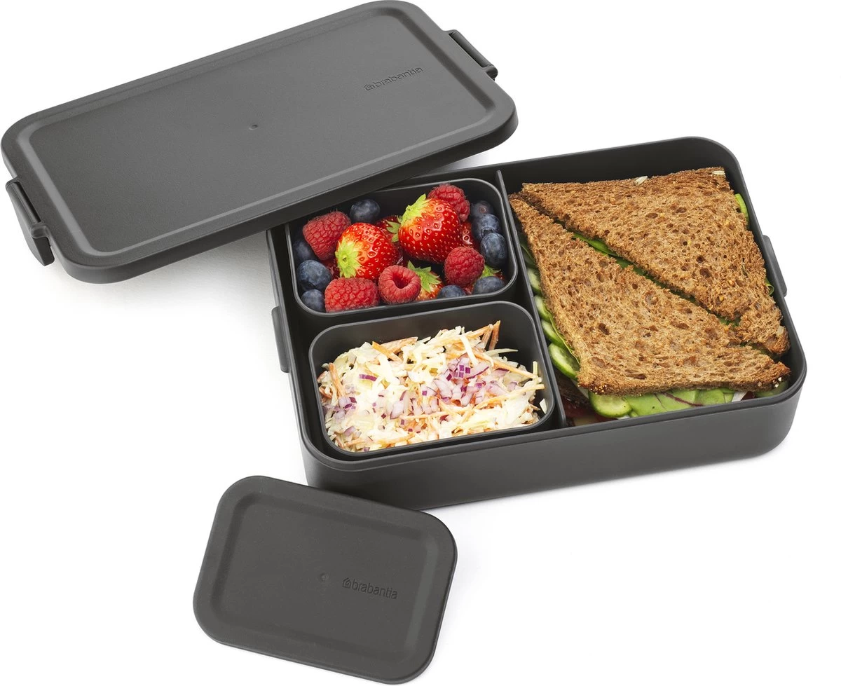 Brabantia Make & Take Bento Lunchbox Incl Bentobox - Large - Kunststof - Dark Grey 15 Brabantia Make & Take Bento Lunchbox Incl Bentobox - Large - Kunststof - Dark Grey - Afbeelding 13