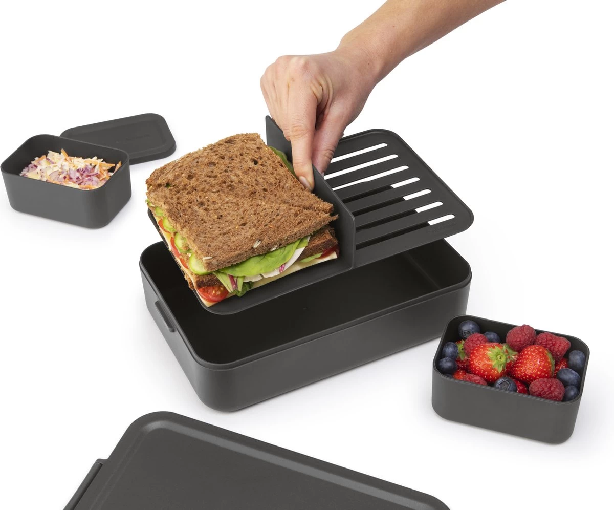 Brabantia Make & Take Bento Lunchbox Incl Bentobox - Large - Kunststof - Dark Grey 10 Brabantia Make & Take Bento Lunchbox Incl Bentobox - Large - Kunststof - Dark Grey - Afbeelding 8
