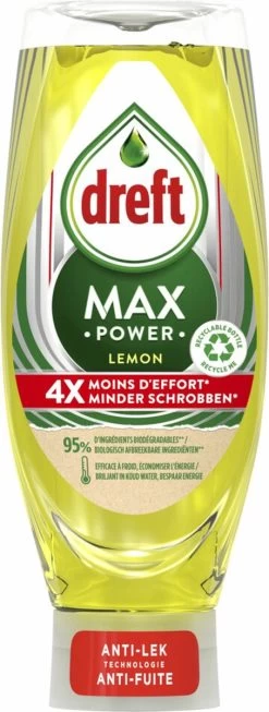 Dreft MaxPower - Lemon - Vloeibaar Afwasmiddel - Voordeelverpakking 8 X 640 Ml -Kruideniers Winkel 454x1200