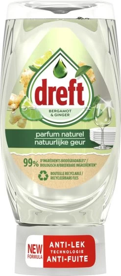 Dreft Natuurlijke Geur - Afwasmiddel - Bergamot & Gember - Ondersteboven Fles - Voordeelverpakking 8 X 370 Ml -Kruideniers Winkel 526x1200 1