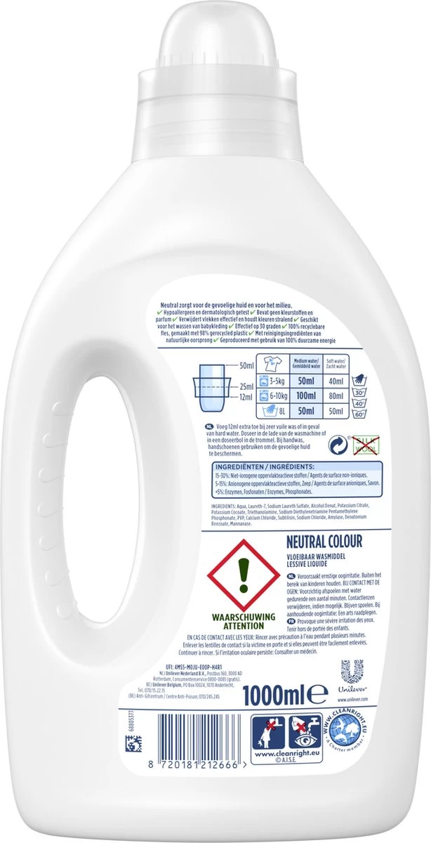 Neutral Kleur Vloeibaar Wasmiddel - 3 X 20 Wasbeurten - Voordeelverpakking 5 Neutral Kleur Vloeibaar Wasmiddel - 3 X 20 Wasbeurten - Voordeelverpakking - Afbeelding 3