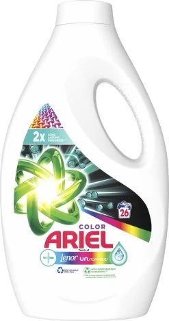 Ariel Vloeibaar Wasmiddel +Touch Van Lenor Unstoppables - Kleur - Voordeelverpakking 4 X 26 Wasbeurten -Kruideniers Winkel 632x1200 1