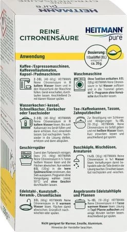HEITMANN Pure Ontkalker- Citroenzuur Ontkalker, Natuurvriendelijke Kalkreiniger Voor Een Hygiënische Reiniging - Poeder, 1x 350 G 12 HEITMANN Pure Ontkalker- Citroenzuur Ontkalker, Natuurvriendelijke Kalkreiniger Voor Een Hygiënische Reiniging - Poeder, 1x 350 G -Kruideniers Winkel 654x1200