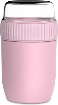 Coninx Thermos Lunchbox - Muesli Beker To Go - Isoleer Lunchpot - Yoghurtbeker To Go - Mueslibeker 840ml (600ml+240ml) - RVS / Roze -Kruideniers Winkel 664x1200