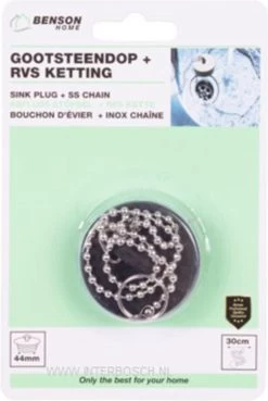 Benson Afvoerstop / Gootsteen Dop / Gootsteenstopper - 44 Mm - Met RVS Ketting 30 Cm -Kruideniers Winkel 804x1200