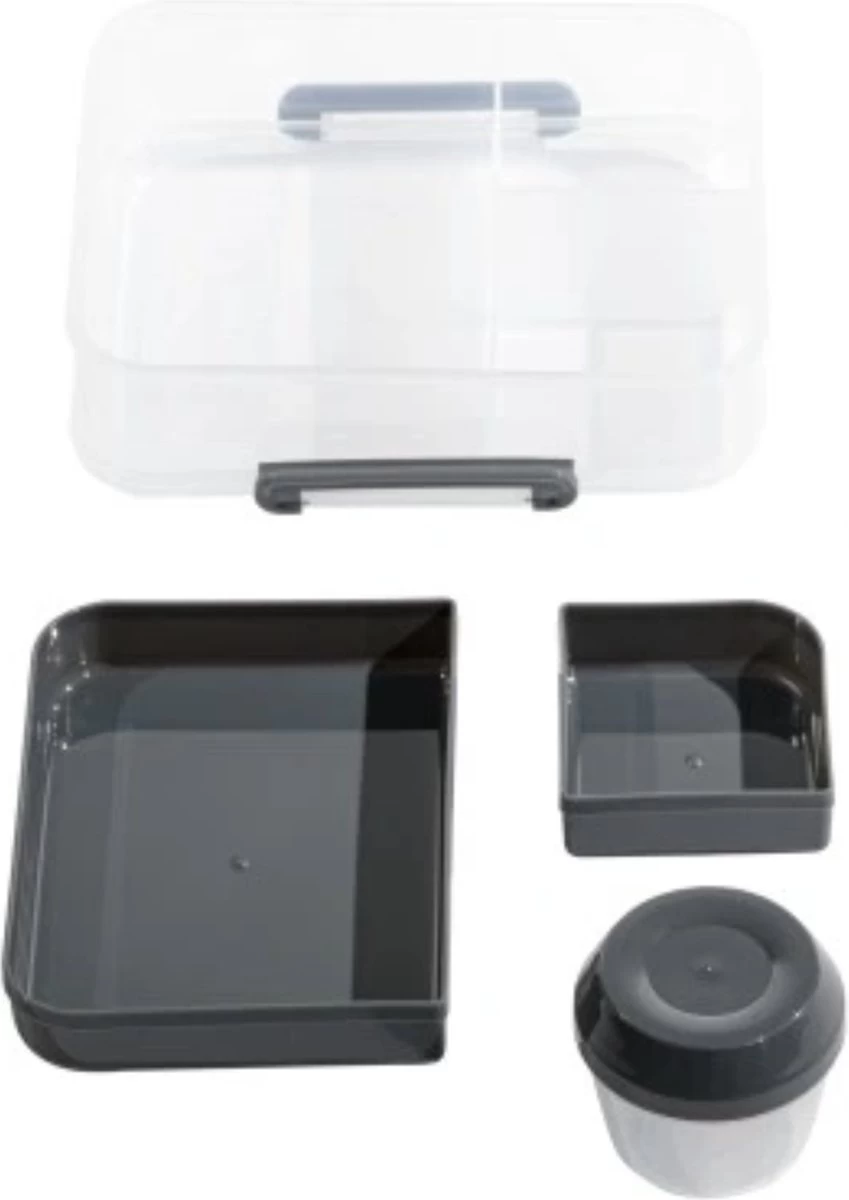 Lunchbox - Broodtrommel Inclusief Sausbeker - 3 Compartimenten - Saladebox - Brooddoos Met Yoghurtpotje 5 Lunchbox - Broodtrommel Inclusief Sausbeker - 3 Compartimenten - Saladebox - Brooddoos Met Yoghurtpotje - Afbeelding 3