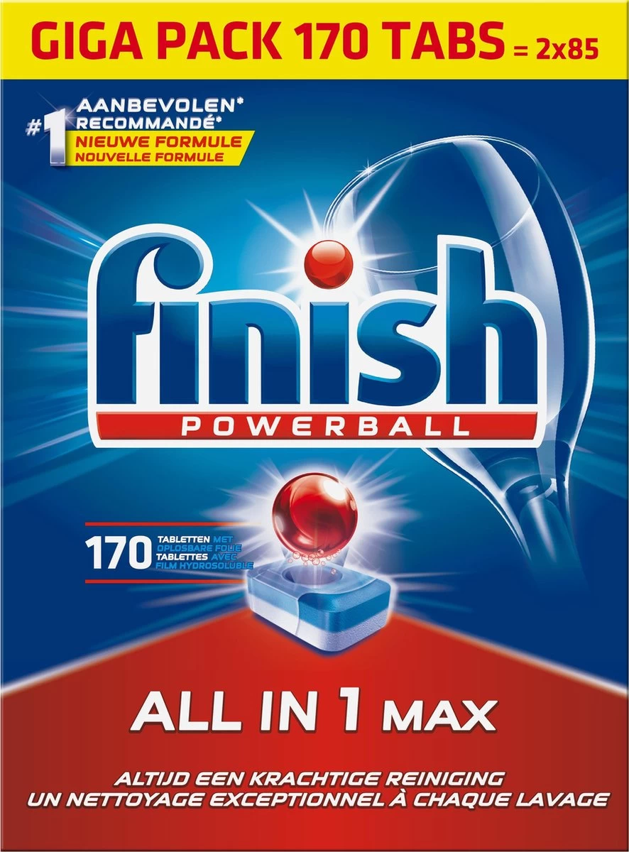 Finish All In 1 Max Regular - Vaatwastabletten - 170 Stuks - Voordeelpak 3 Finish All In 1 Max Regular - Vaatwastabletten - 170 Stuks - Voordeelpak
