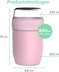 Coninx Thermos Lunchbox - Muesli Beker To Go - Isoleer Lunchpot - Yoghurtbeker To Go - Mueslibeker 840ml (600ml+240ml) - RVS / Roze -Kruideniers Winkel 981x1200 1