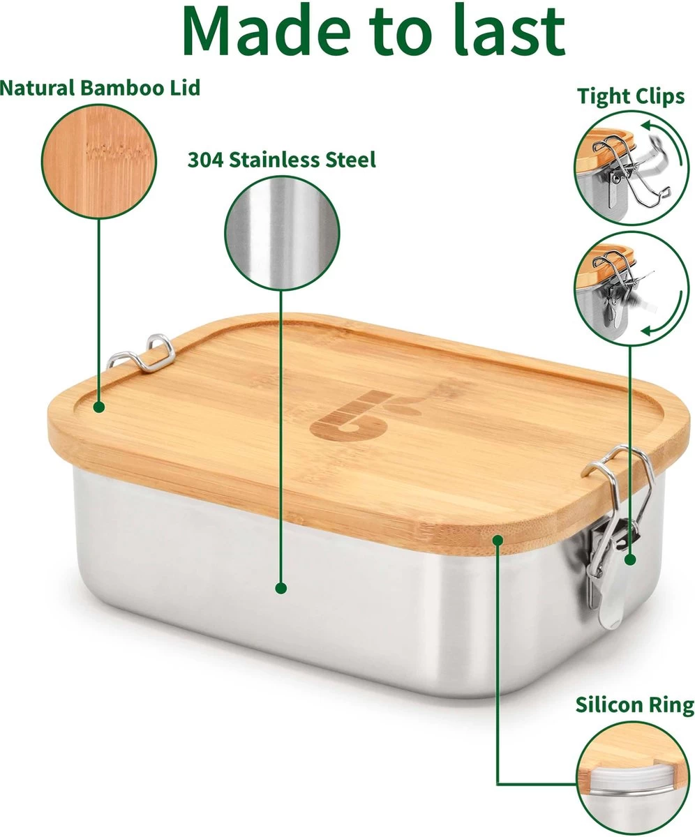 Bamboe Lunch Box 1400 Ml | Broodbox | Ecologisch | Roestvrijstalen Lunchbox | Bentobox No Leak | Smaakloos | Bamboe Grote Broodtrommel | Lunchbox Volwassenen | Lunchbox RVS Bamboe | Bambaw 10 Bamboe Lunch Box 1400 Ml | Broodbox | Ecologisch | Roestvrijstalen Lunchbox | Bentobox No Leak | Smaakloos | Bamboe Grote Broodtrommel | Lunchbox Volwassenen | Lunchbox RVS Bamboe | Bambaw - Afbeelding 8